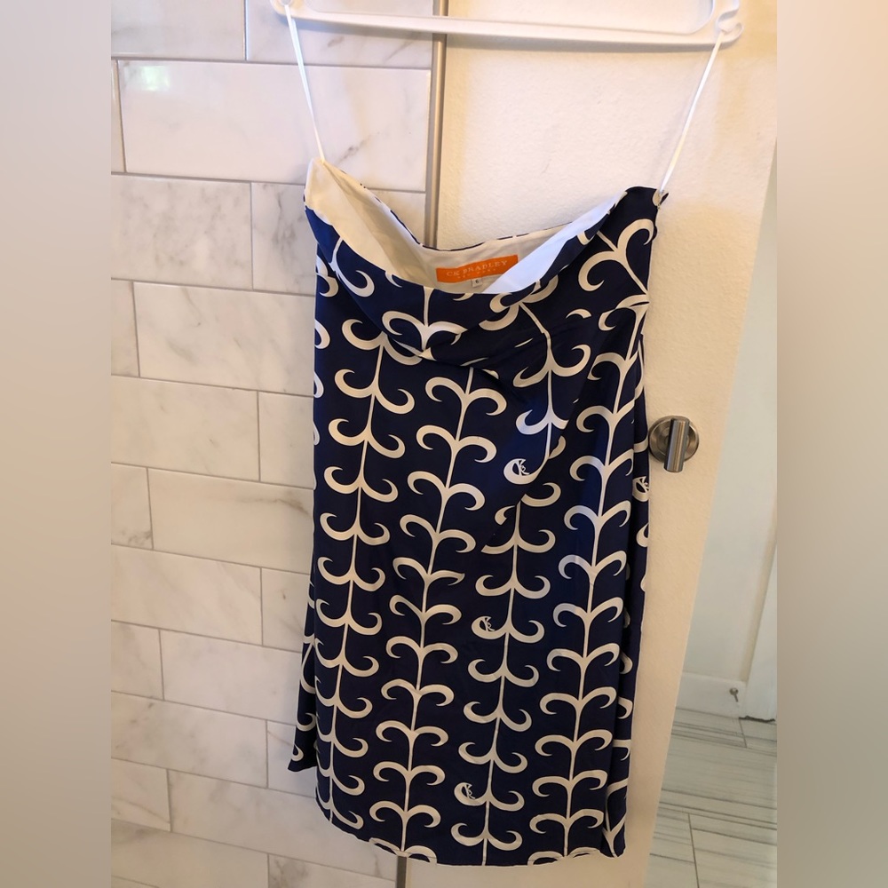 CK Bradley Navy and White strapless dress
